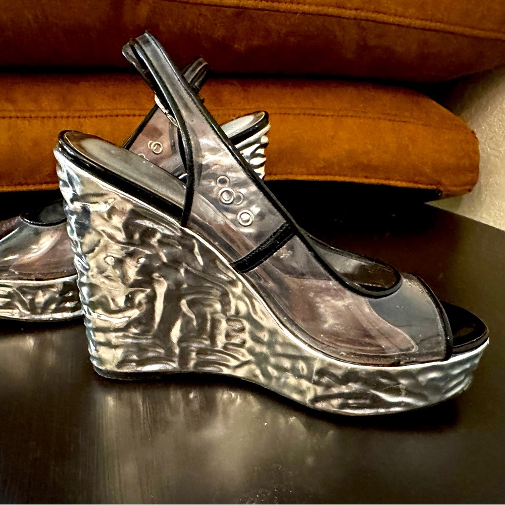 Chanel silver wedges